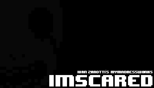 banner of the game imscared, with White Face on the left of the image with low opacity, and written Ivan Zanotti's MyMadnessWorks IMSCARED on the right